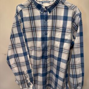 Nautica Men's Blue and White Plaid Shirt